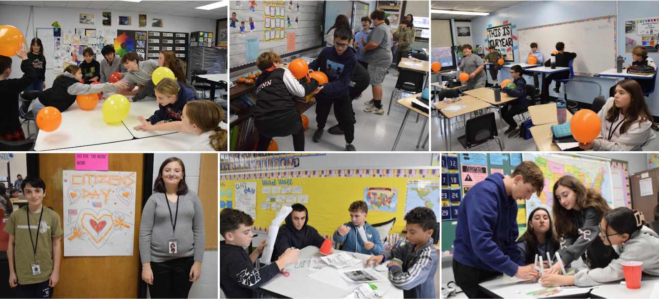 students with baloons and posters